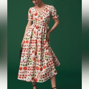 Lisa Says Gah White and Red Fruit Print Midi Dress